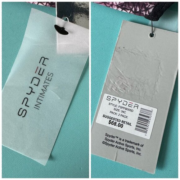 SPYDER NWT $68 2 Piece Lightly Padded Comfort BraS Purple and Black Women's 34C - Picture 3 of 9